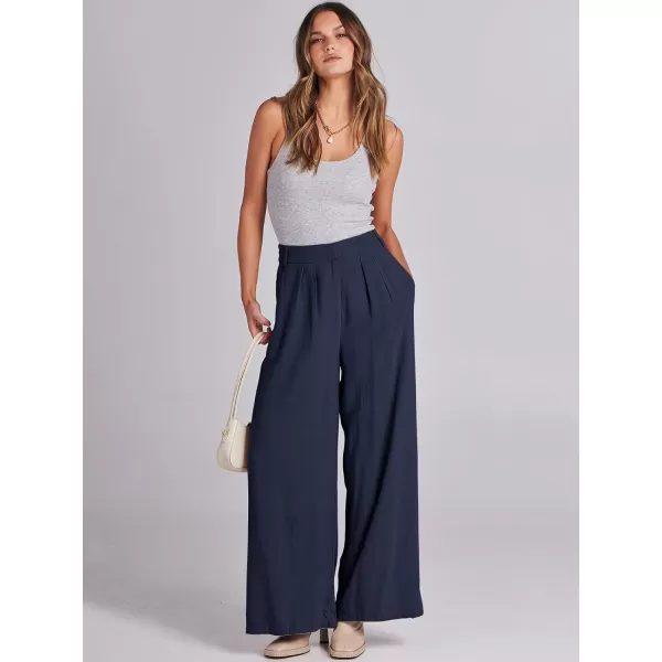 imageANRABESS Women Linen Palazzo Pants Summer Wide Leg High Waist Casual Long Lounge Pant Trousers with PocketNavy Blue