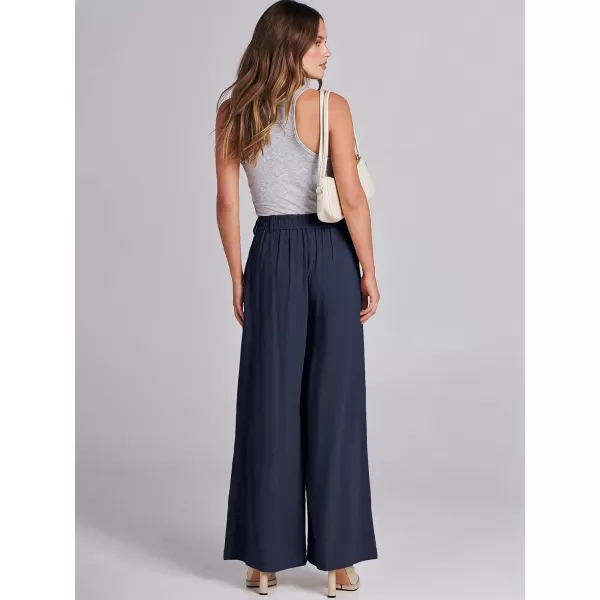 imageANRABESS Women Linen Palazzo Pants Summer Wide Leg High Waist Casual Long Lounge Pant Trousers with PocketNavy Blue