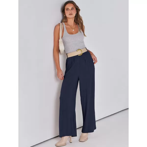 imageANRABESS Women Linen Palazzo Pants Summer Wide Leg High Waist Casual Long Lounge Pant Trousers with PocketNavy Blue