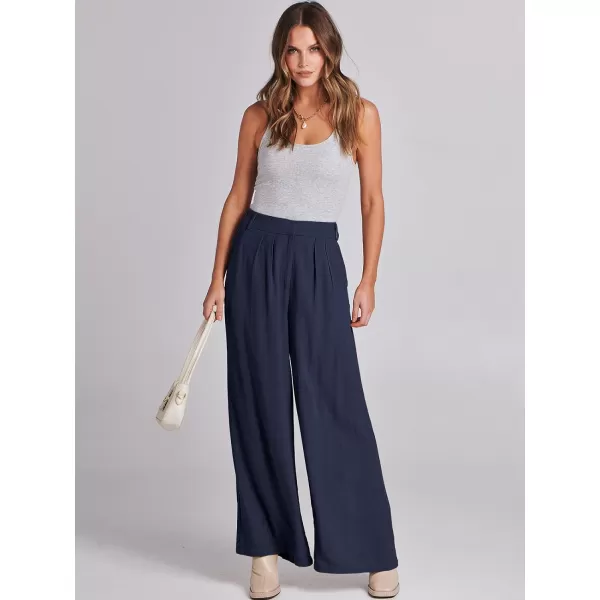 imageANRABESS Women Linen Palazzo Pants Summer Wide Leg High Waist Casual Long Lounge Pant Trousers with PocketNavy Blue