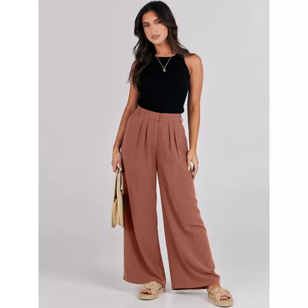 imageANRABESS Women Linen Palazzo Pants Summer Wide Leg High Waist Casual Long Lounge Pant Trousers with PocketRust
