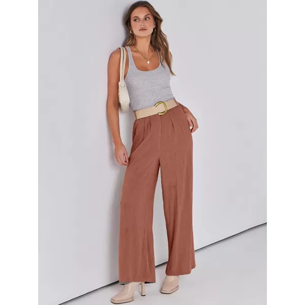imageANRABESS Women Linen Palazzo Pants Summer Wide Leg High Waist Casual Long Lounge Pant Trousers with PocketRust