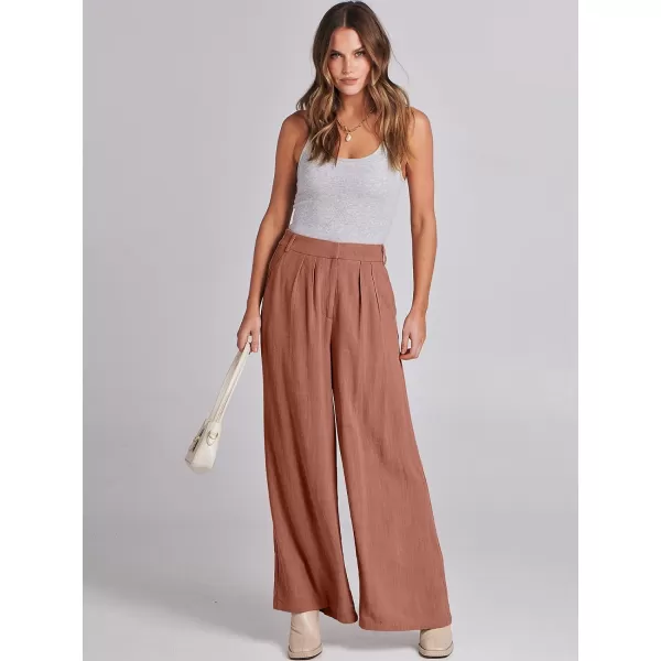 imageANRABESS Women Linen Palazzo Pants Summer Wide Leg High Waist Casual Long Lounge Pant Trousers with PocketRust