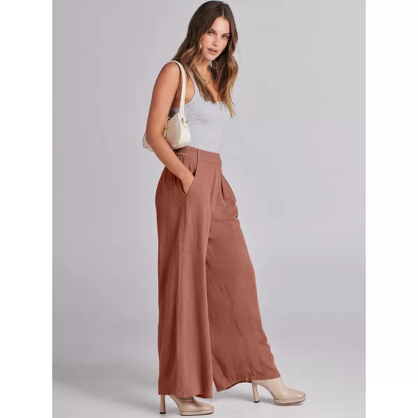 imageANRABESS Women Linen Palazzo Pants Summer Wide Leg High Waist Casual Long Lounge Pant Trousers with PocketRust