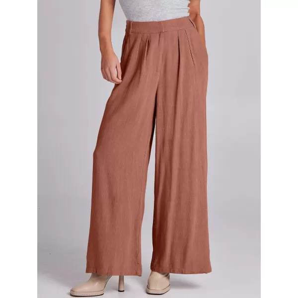 imageANRABESS Women Linen Palazzo Pants Summer Wide Leg High Waist Casual Long Lounge Pant Trousers with PocketRust