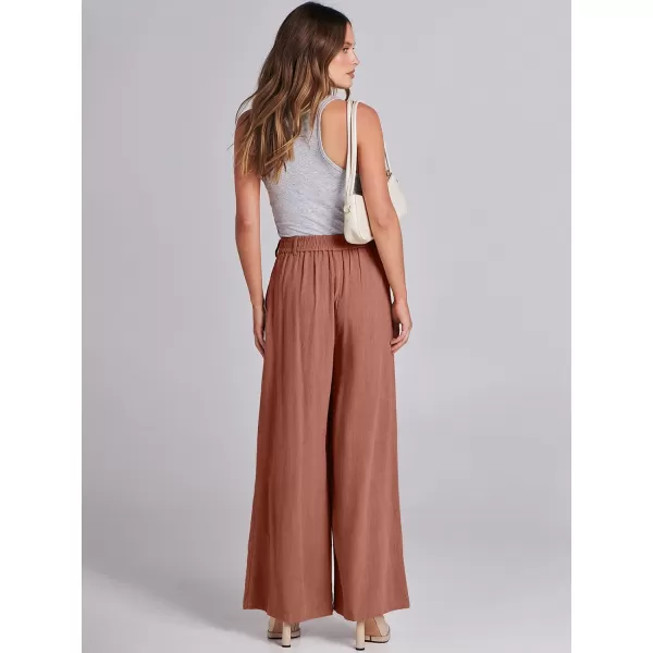 imageANRABESS Women Linen Palazzo Pants Summer Wide Leg High Waist Casual Long Lounge Pant Trousers with PocketRust