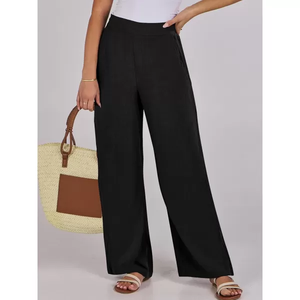 imageANRABESS Women Linen Palazzo Pants Summer Wide Leg High Waisted Casual Loose Flowy Work Pant Trousers with Pocket01 Black