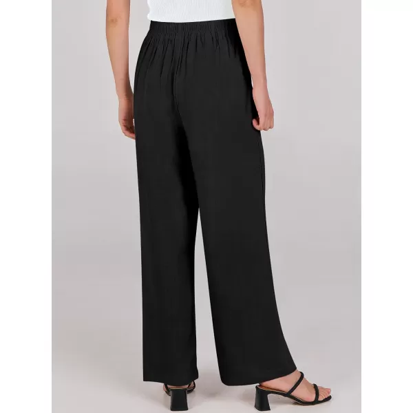 imageANRABESS Women Linen Palazzo Pants Summer Wide Leg High Waisted Casual Loose Flowy Work Pant Trousers with Pocket01 Black