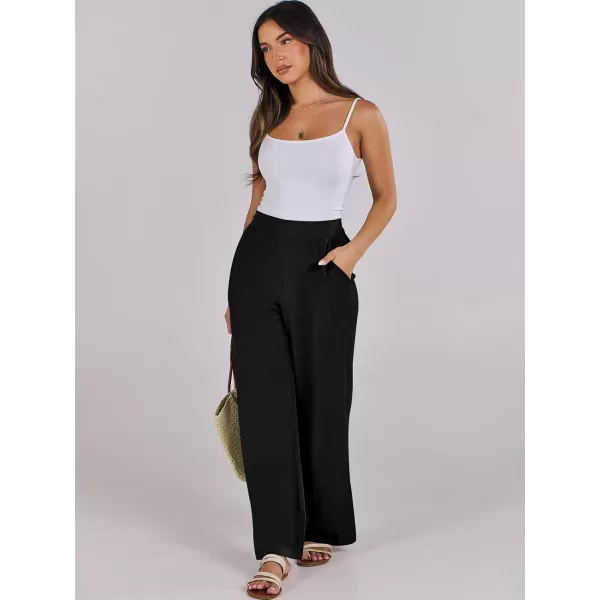 imageANRABESS Women Linen Palazzo Pants Summer Wide Leg High Waisted Casual Loose Flowy Work Pant Trousers with Pocket01 Black