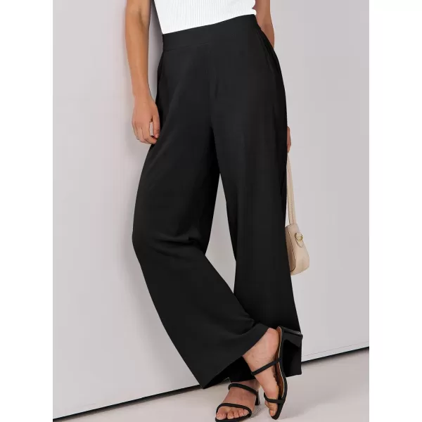 imageANRABESS Women Linen Palazzo Pants Summer Wide Leg High Waisted Casual Loose Flowy Work Pant Trousers with Pocket01 Black
