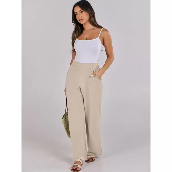 imageANRABESS Women Linen Palazzo Pants Summer Wide Leg High Waisted Casual Loose Flowy Work Pant Trousers with Pocket02 Almond