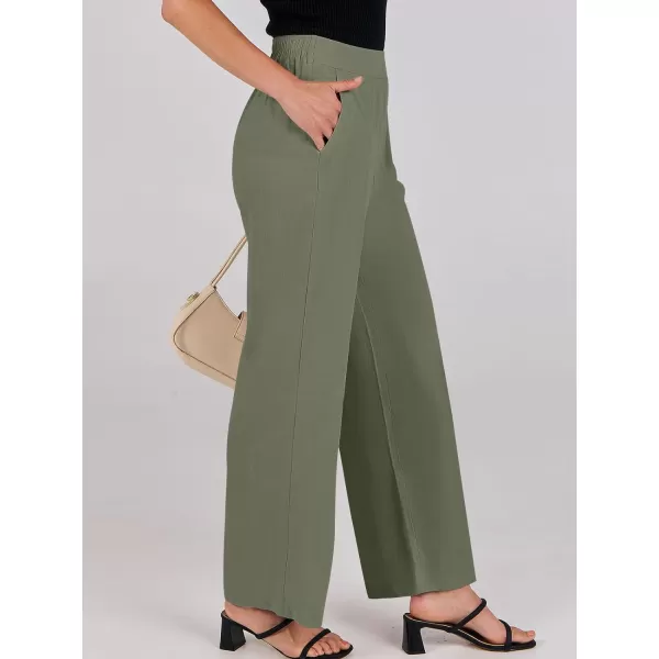 imageANRABESS Women Linen Palazzo Pants Summer Wide Leg High Waisted Casual Loose Flowy Work Pant Trousers with Pocket04 Olive