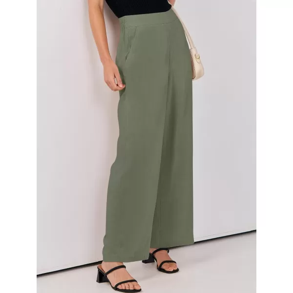 imageANRABESS Women Linen Palazzo Pants Summer Wide Leg High Waisted Casual Loose Flowy Work Pant Trousers with Pocket04 Olive