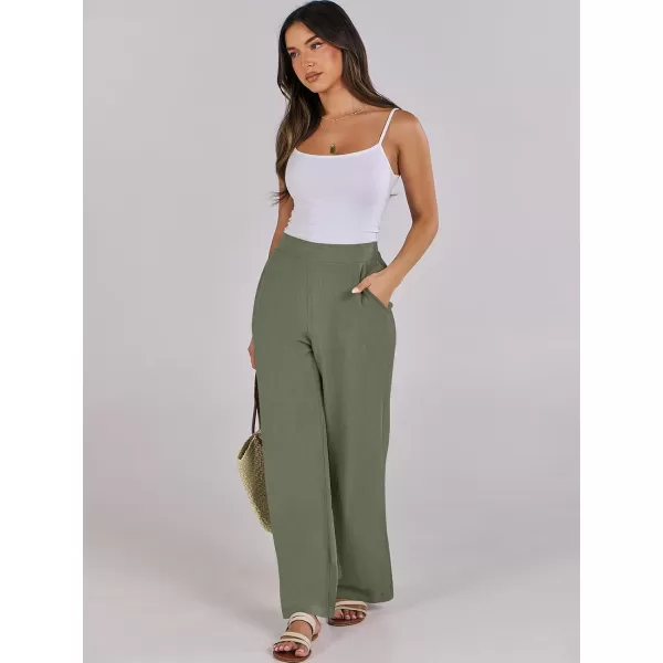 imageANRABESS Women Linen Palazzo Pants Summer Wide Leg High Waisted Casual Loose Flowy Work Pant Trousers with Pocket04 Olive