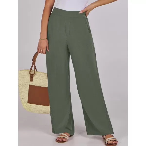 imageANRABESS Women Linen Palazzo Pants Summer Wide Leg High Waisted Casual Loose Flowy Work Pant Trousers with Pocket05 Dark Green