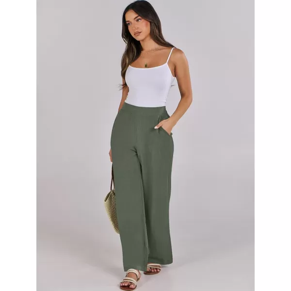 imageANRABESS Women Linen Palazzo Pants Summer Wide Leg High Waisted Casual Loose Flowy Work Pant Trousers with Pocket05 Dark Green