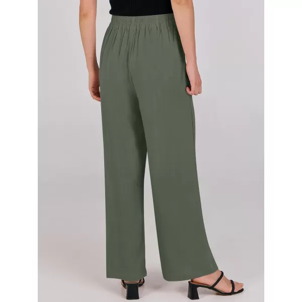 imageANRABESS Women Linen Palazzo Pants Summer Wide Leg High Waisted Casual Loose Flowy Work Pant Trousers with Pocket05 Dark Green