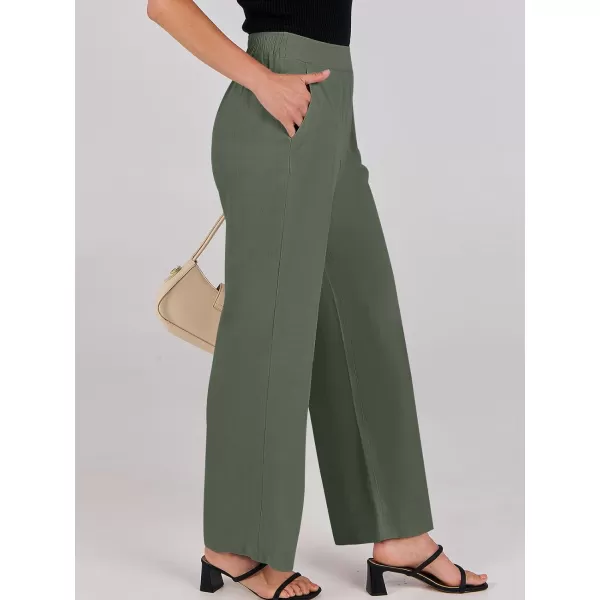 imageANRABESS Women Linen Palazzo Pants Summer Wide Leg High Waisted Casual Loose Flowy Work Pant Trousers with Pocket05 Dark Green