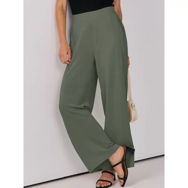 imageANRABESS Women Linen Palazzo Pants Summer Wide Leg High Waisted Casual Loose Flowy Work Pant Trousers with Pocket05 Dark Green