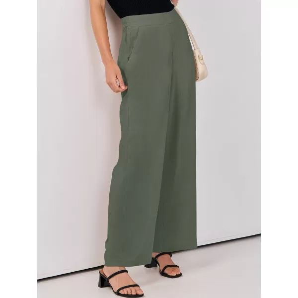 imageANRABESS Women Linen Palazzo Pants Summer Wide Leg High Waisted Casual Loose Flowy Work Pant Trousers with Pocket05 Dark Green