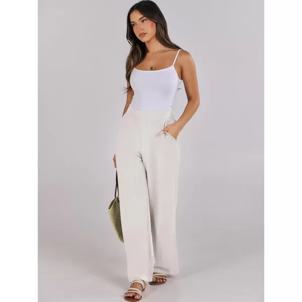 imageANRABESS Women Linen Palazzo Pants Summer Wide Leg High Waisted Casual Loose Flowy Work Pant Trousers with PocketApricot