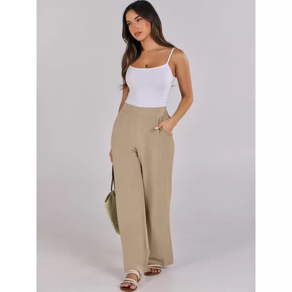 imageANRABESS Women Linen Palazzo Pants Summer Wide Leg High Waisted Casual Loose Flowy Work Pant Trousers with PocketKhaki