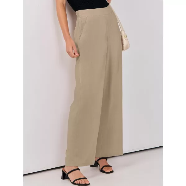 imageANRABESS Women Linen Palazzo Pants Summer Wide Leg High Waisted Casual Loose Flowy Work Pant Trousers with PocketKhaki