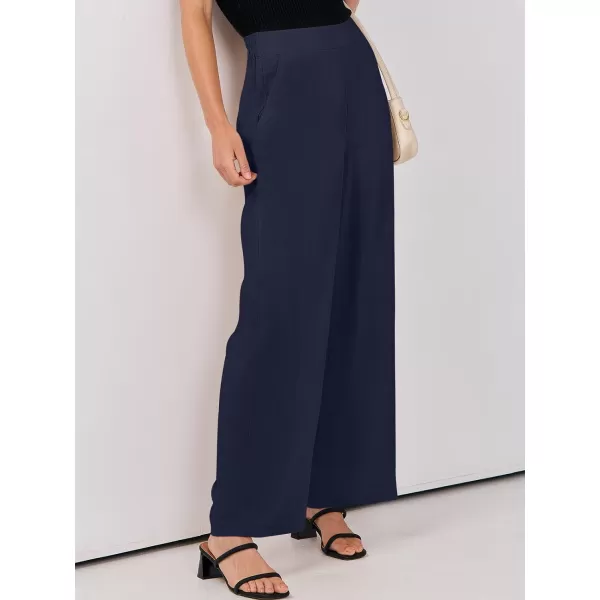 imageANRABESS Women Linen Palazzo Pants Summer Wide Leg High Waisted Casual Loose Flowy Work Pant Trousers with PocketNavy Blue