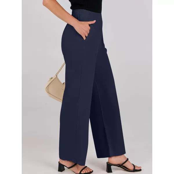 imageANRABESS Women Linen Palazzo Pants Summer Wide Leg High Waisted Casual Loose Flowy Work Pant Trousers with PocketNavy Blue