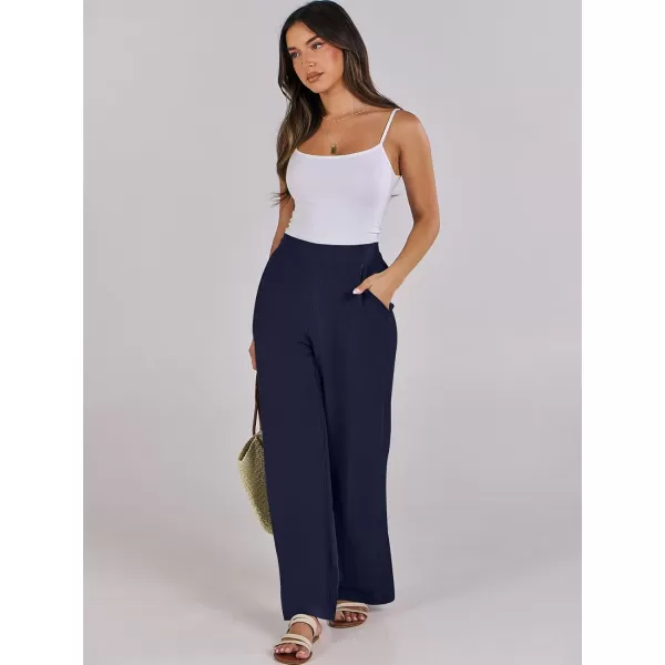 imageANRABESS Women Linen Palazzo Pants Summer Wide Leg High Waisted Casual Loose Flowy Work Pant Trousers with PocketNavy Blue