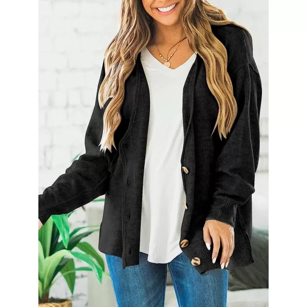 imageANRABESS Women Long Sleeve Button Down V Neck Lightweight Classic Open Front Soild Sweater Cardigans00black
