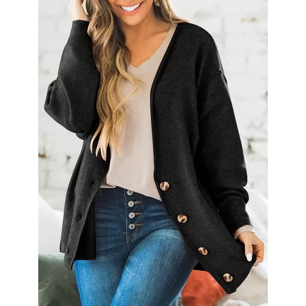 imageANRABESS Women Long Sleeve Button Down V Neck Lightweight Classic Open Front Soild Sweater Cardigans00black