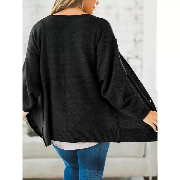 imageANRABESS Women Long Sleeve Button Down V Neck Lightweight Classic Open Front Soild Sweater Cardigans00black