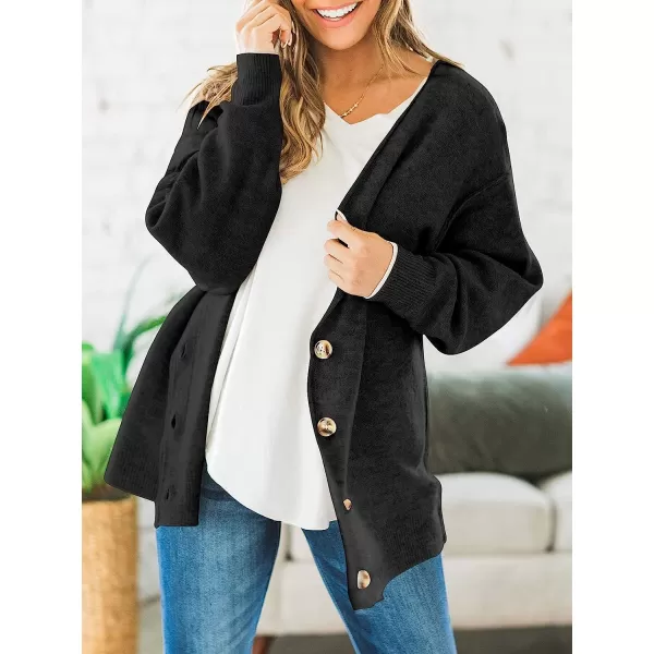imageANRABESS Women Long Sleeve Button Down V Neck Lightweight Classic Open Front Soild Sweater Cardigans00black