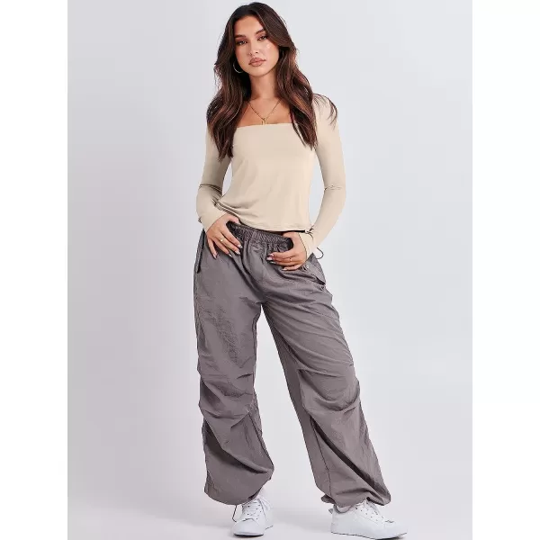 imageANRABESS Women Long Sleeve Crop Top Sexy Fitted Going Out Square Neck Basic T Shirt Top TeesApricot