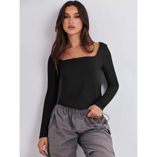 imageANRABESS Women Long Sleeve Crop Top Sexy Fitted Going Out Square Neck Basic T Shirt Top TeesBlack