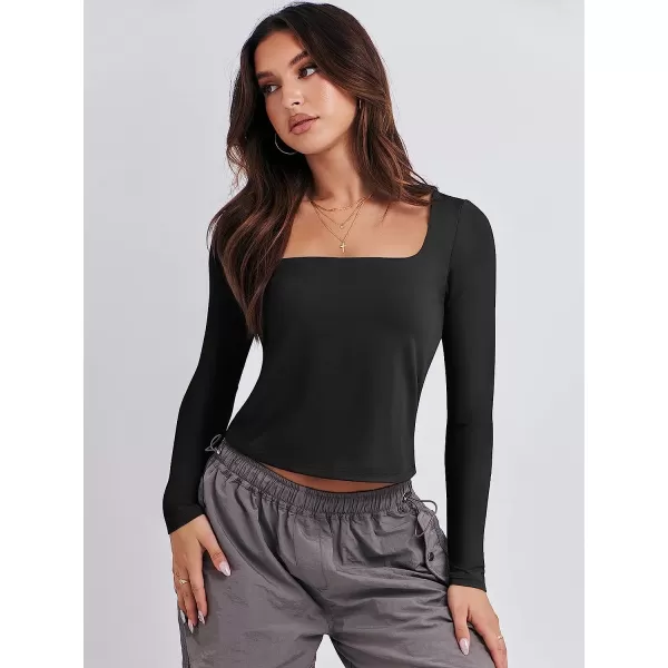 imageANRABESS Women Long Sleeve Crop Top Sexy Fitted Going Out Square Neck Basic T Shirt Top TeesBlack