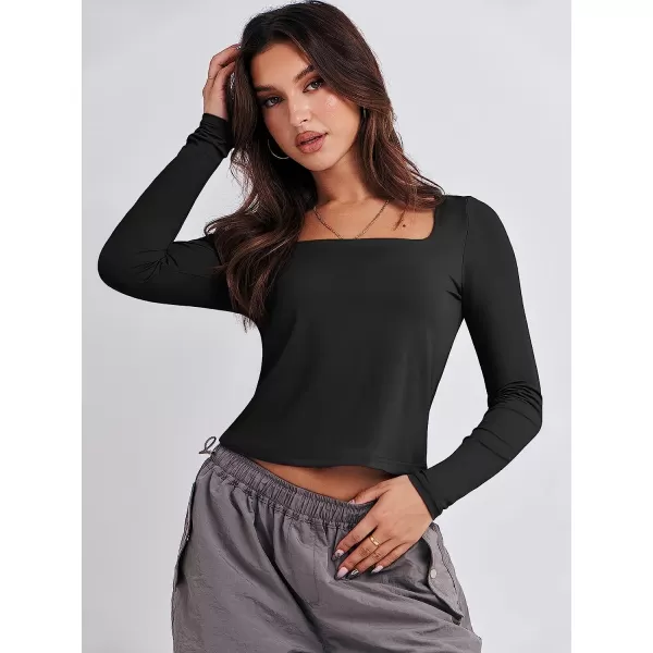 imageANRABESS Women Long Sleeve Crop Top Sexy Fitted Going Out Square Neck Basic T Shirt Top TeesBlack