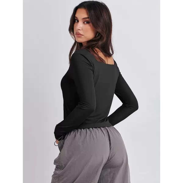 imageANRABESS Women Long Sleeve Crop Top Sexy Fitted Going Out Square Neck Basic T Shirt Top TeesBlack