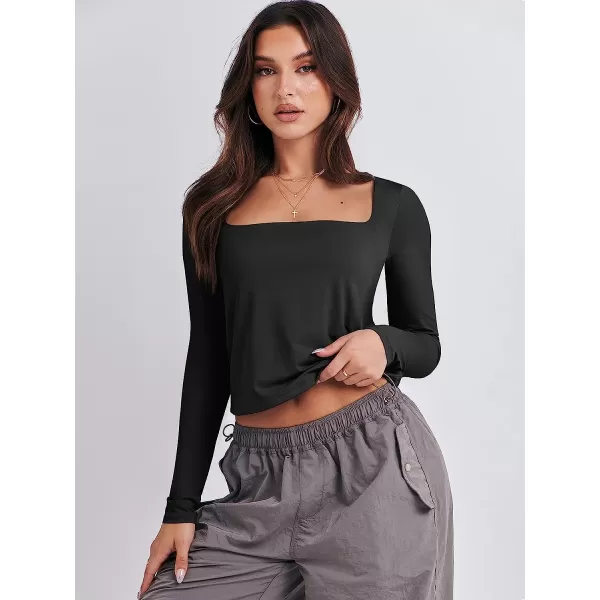 imageANRABESS Women Long Sleeve Crop Top Sexy Fitted Going Out Square Neck Basic T Shirt Top TeesBlack
