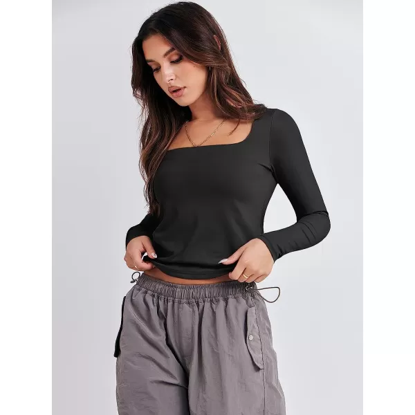 imageANRABESS Women Long Sleeve Crop Top Sexy Fitted Going Out Square Neck Basic T Shirt Top TeesBlack