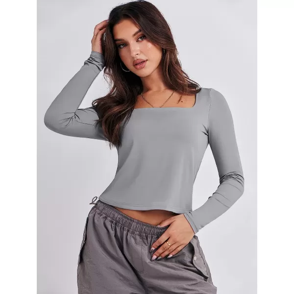 imageANRABESS Women Long Sleeve Crop Top Sexy Fitted Going Out Square Neck Basic T Shirt Top TeesGray
