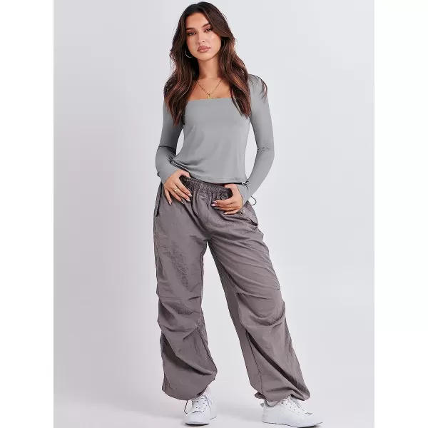 imageANRABESS Women Long Sleeve Crop Top Sexy Fitted Going Out Square Neck Basic T Shirt Top TeesGray