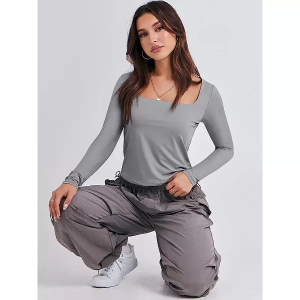 imageANRABESS Women Long Sleeve Crop Top Sexy Fitted Going Out Square Neck Basic T Shirt Top TeesGray