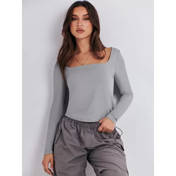 imageANRABESS Women Long Sleeve Crop Top Sexy Fitted Going Out Square Neck Basic T Shirt Top TeesGray