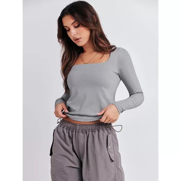 imageANRABESS Women Long Sleeve Crop Top Sexy Fitted Going Out Square Neck Basic T Shirt Top TeesGray