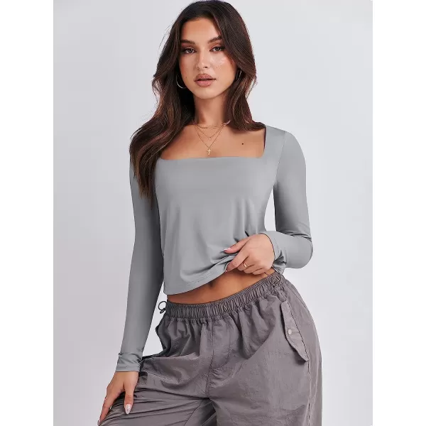 imageANRABESS Women Long Sleeve Crop Top Sexy Fitted Going Out Square Neck Basic T Shirt Top TeesGray
