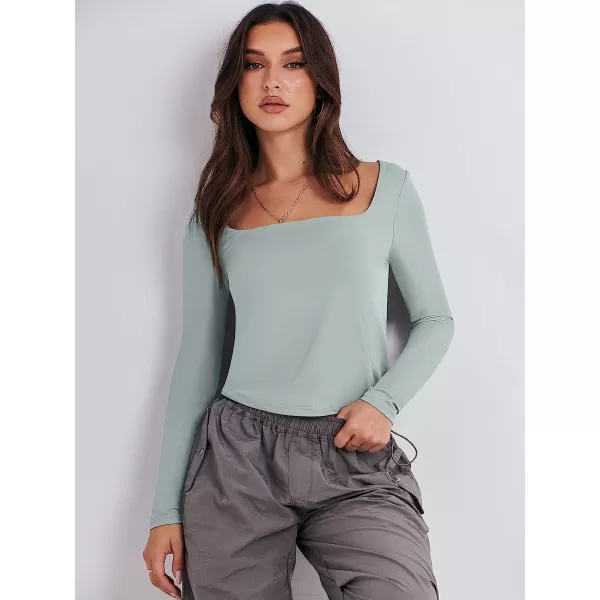 imageANRABESS Women Long Sleeve Crop Top Sexy Fitted Going Out Square Neck Basic T Shirt Top TeesGray Green