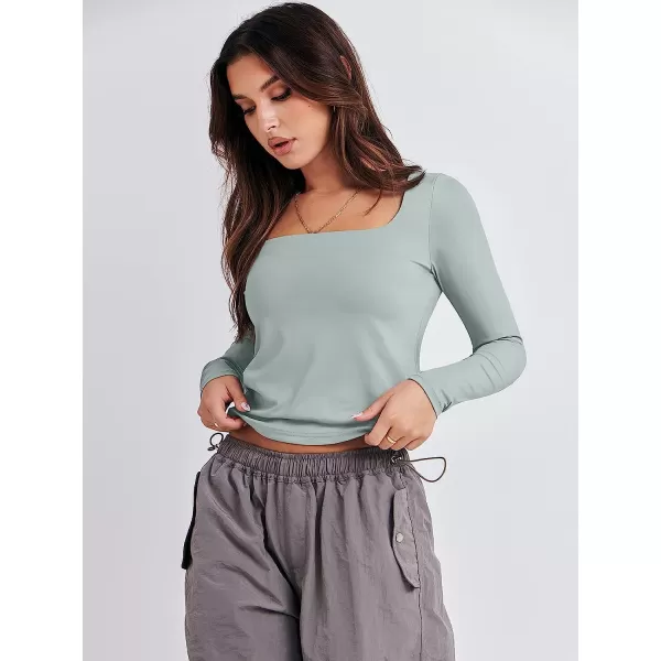 imageANRABESS Women Long Sleeve Crop Top Sexy Fitted Going Out Square Neck Basic T Shirt Top TeesGray Green