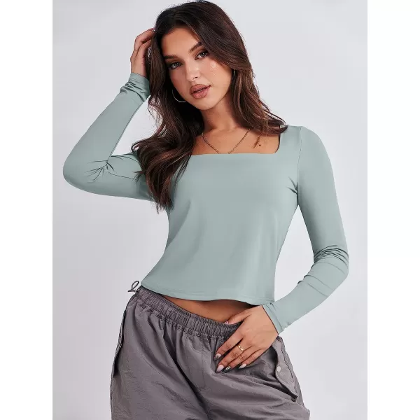 imageANRABESS Women Long Sleeve Crop Top Sexy Fitted Going Out Square Neck Basic T Shirt Top TeesGray Green